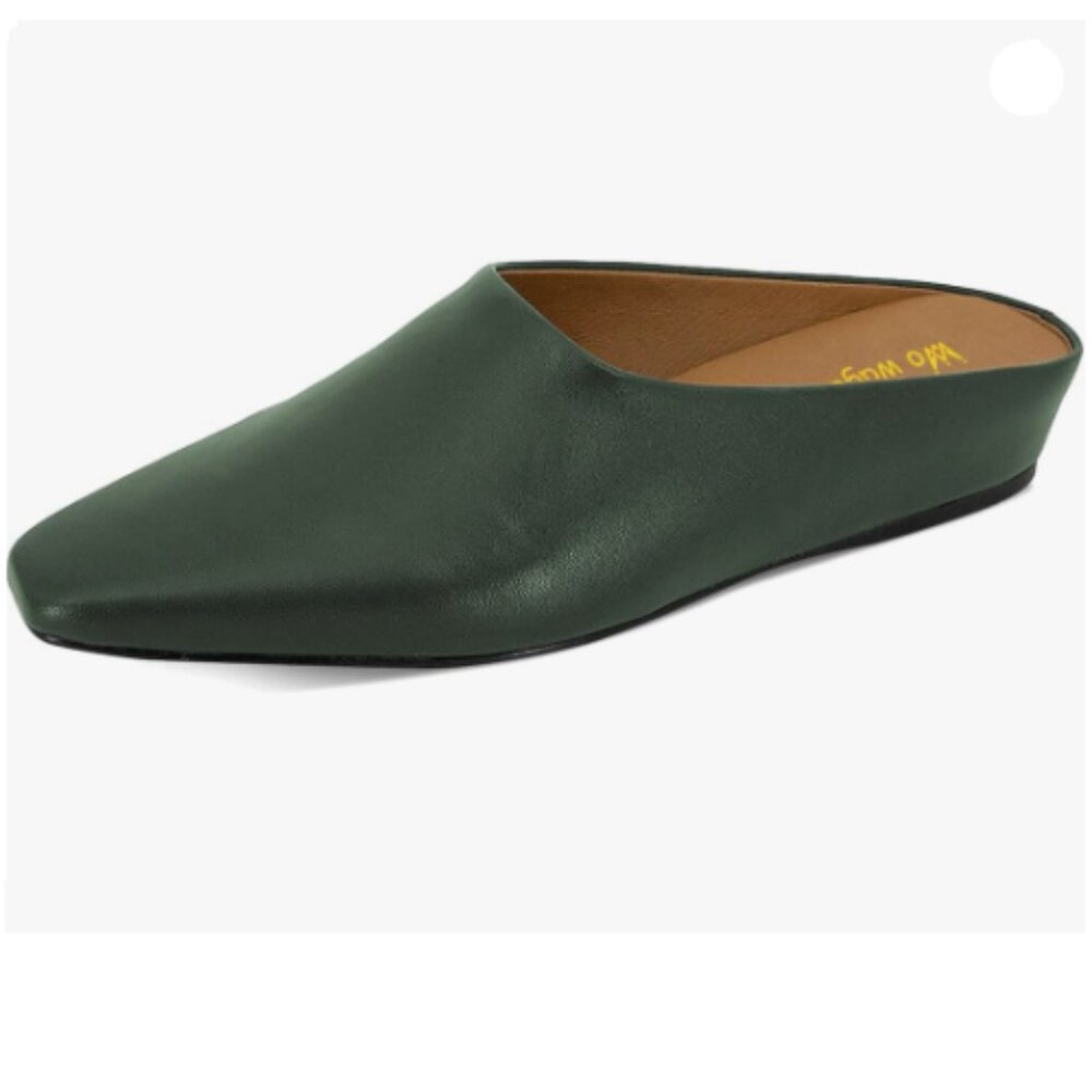 Women Mules Low Wedge Heels Slippers Square Toe Slip On Shoe Indoor Party Green